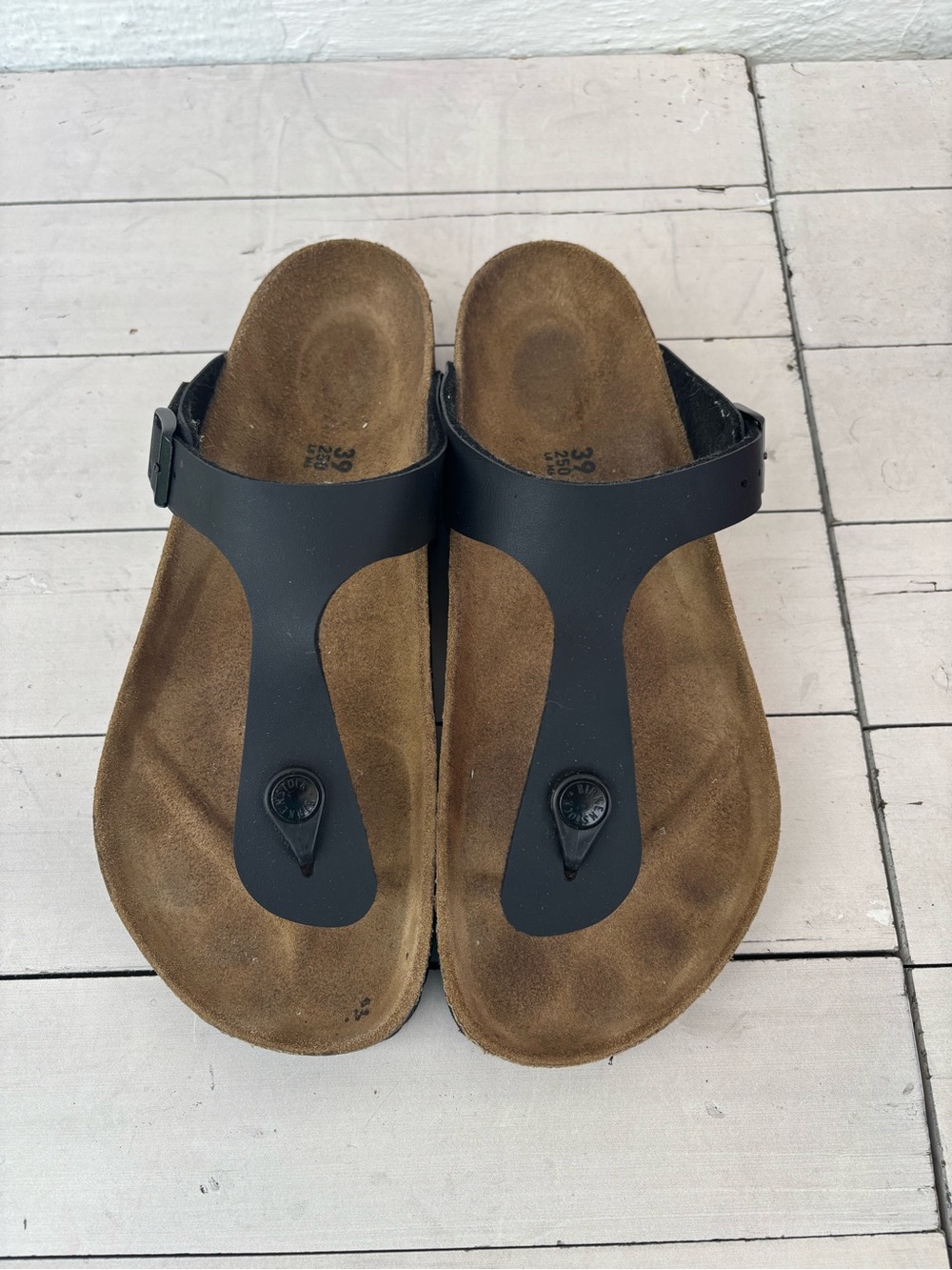 Birkenstock Black and Brown Gizeh Thong Sandals